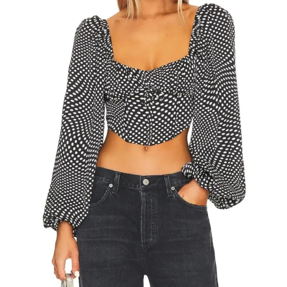 For Love & Lemons Kat Top Polka Dot Black & White Size XS
